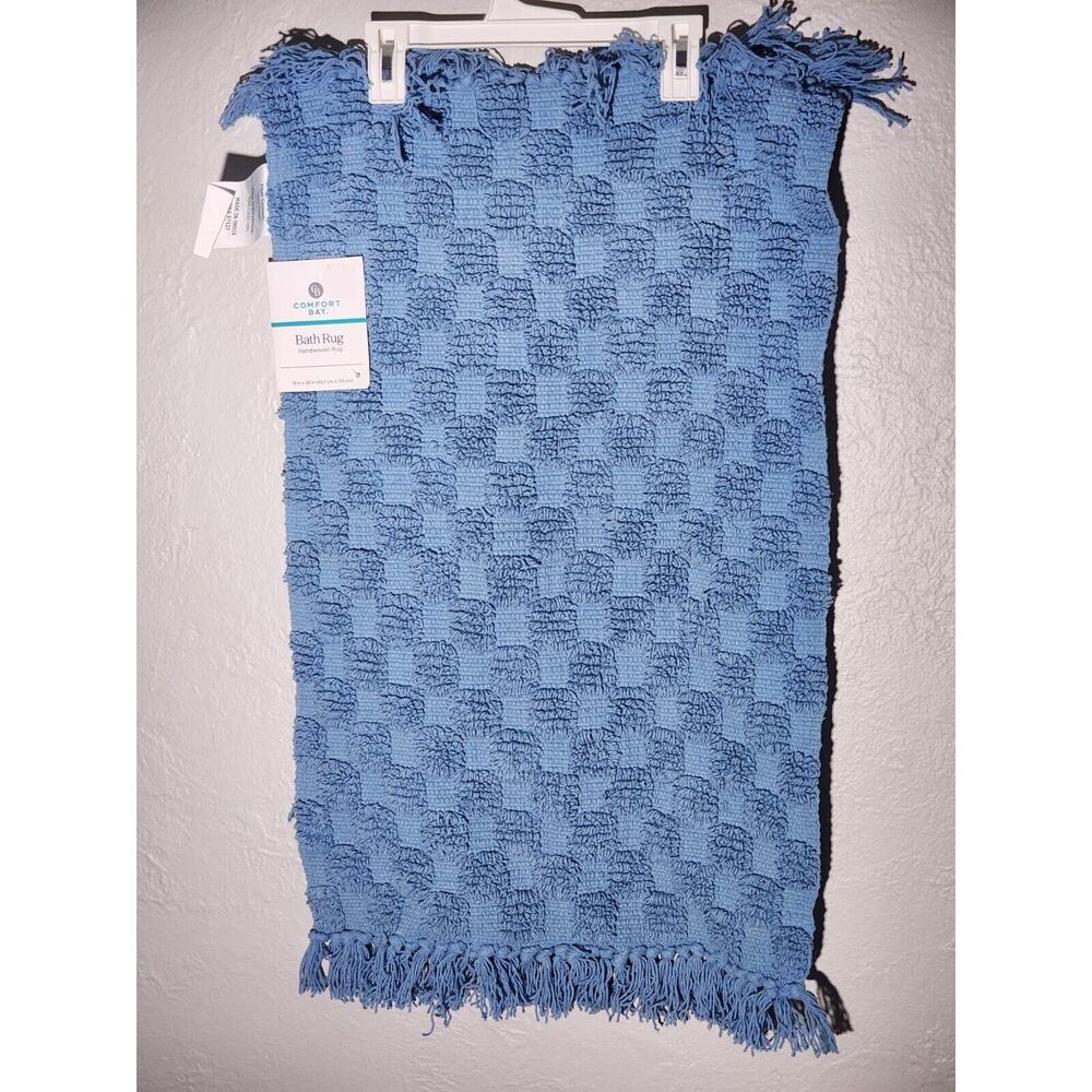 Comfort Bay Handwoven Bath Rug 18in X 28in Blue 100% Cotton